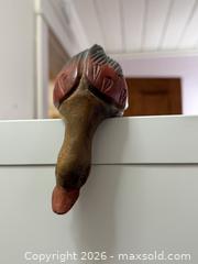MaxSold Auction: Vintage Mandalay Box Company Wooden Duck Figure. Lays on Edge of Bookcase or Cabinet/Dresser. Very Sweet!  - San Jose (California, USA) SELLER MANAGED Estate Sale Online Auction - South 16th Street