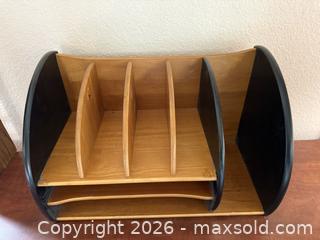 MaxSold Auction: Vintage Maple Wood Desk Organizer – Curved, Multi-Position Corner Shelf, Folder & File Holder - San Jose (California, USA) SELLER MANAGED Estate Sale Online Auction - South 16th Street