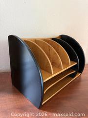 MaxSold Auction: Vintage Maple Wood Desk Organizer – Curved, Multi-Position Corner Shelf, Folder & File Holder - San Jose (California, USA) SELLER MANAGED Estate Sale Online Auction - South 16th Street