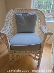 MaxSold Auction: 3-Piece Wicker Patio Set, White/Ivory & Blue - Saanich (British Columbia, Canada) PARTNER MANAGED Downsizing Online Auction - Gordon Point Drive