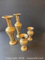 MaxSold Auction: 4 Brass Etched Floral Vases - Saanich (British Columbia, Canada) PARTNER MANAGED Downsizing Online Auction - Gordon Point Drive