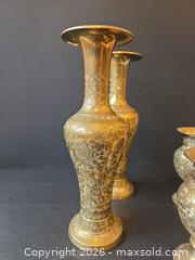 MaxSold Auction: 4 Brass Etched Floral Vases - Saanich (British Columbia, Canada) PARTNER MANAGED Downsizing Online Auction - Gordon Point Drive