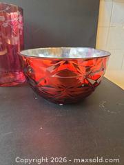 MaxSold Auction: Assorted Red/Silver Glass Vases & Bowl - Saanich (British Columbia, Canada) PARTNER MANAGED Downsizing Online Auction - Gordon Point Drive