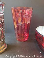 MaxSold Auction: Assorted Red/Silver Glass Vases & Bowl - Saanich (British Columbia, Canada) PARTNER MANAGED Downsizing Online Auction - Gordon Point Drive