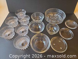 MaxSold Auction: Clear Pressed Glass Bowls, Dessert Dishes & Coasters — 8–10 pcs - Saanich (British Columbia, Canada) PARTNER MANAGED Downsizing Online Auction - Gordon Point Drive