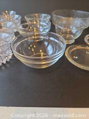MaxSold Auction: Clear Pressed Glass Bowls, Dessert Dishes & Coasters — 8–10 pcs - Saanich (British Columbia, Canada) PARTNER MANAGED Downsizing Online Auction - Gordon Point Drive