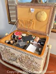 MaxSold Auction: Eaton Tapestry Fabric Sewing Basket with Rope Trim - Saanich (British Columbia, Canada) PARTNER MANAGED Downsizing Online Auction - Gordon Point Drive