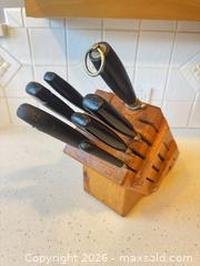 MaxSold Auction: Henckels and Wusthof 7 Piece Cutter Set with Wooden Block - Saanich (British Columbia, Canada) PARTNER MANAGED Downsizing Online Auction - Gordon Point Drive