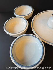MaxSold Auction: Mikasa Speckle Blue Rim Stoneware Serving Set - Saanich (British Columbia, Canada) PARTNER MANAGED Downsizing Online Auction - Gordon Point Drive