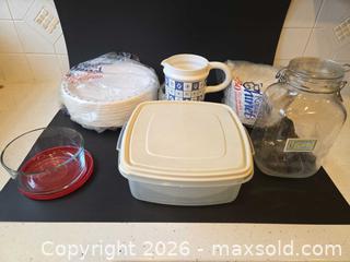MaxSold Auction: Mixed Kitchen Storage Containers, Ceramic Pitcher & Disposable Plates - Saanich (British Columbia, Canada) PARTNER MANAGED Downsizing Online Auction - Gordon Point Drive