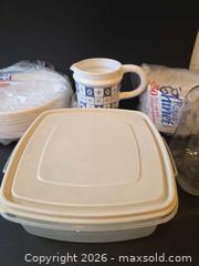 MaxSold Auction: Mixed Kitchen Storage Containers, Ceramic Pitcher & Disposable Plates - Saanich (British Columbia, Canada) PARTNER MANAGED Downsizing Online Auction - Gordon Point Drive