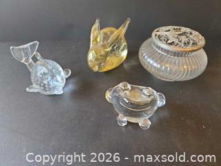 MaxSold Auction: Ribbed Glass Powder Jar with Decorative Metal Lid & Animal Figurines - Saanich (British Columbia, Canada) PARTNER MANAGED Downsizing Online Auction - Gordon Point Drive