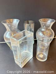 MaxSold Auction: Set of 5 Clear Glass Vases, Medium Modern Style - Saanich (British Columbia, Canada) PARTNER MANAGED Downsizing Online Auction - Gordon Point Drive