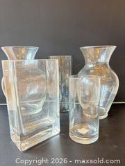 MaxSold Auction: Set of 5 Clear Glass Vases, Medium Modern Style - Saanich (British Columbia, Canada) PARTNER MANAGED Downsizing Online Auction - Gordon Point Drive