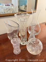 MaxSold Auction: Set of 7 Cut Glass Crystal Vases with Star Pattern - Saanich (British Columbia, Canada) PARTNER MANAGED Downsizing Online Auction - Gordon Point Drive
