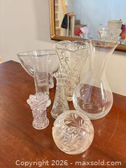 MaxSold Auction: Set of 7 Cut Glass Crystal Vases with Star Pattern - Saanich (British Columbia, Canada) PARTNER MANAGED Downsizing Online Auction - Gordon Point Drive