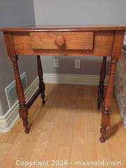 MaxSold Auction:  Solid Wood Side Table with Drawer and Turned Legs - Saanich (British Columbia, Canada) PARTNER MANAGED Downsizing Online Auction - Gordon Point Drive