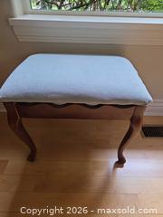 MaxSold Auction: Traditional Wood and Light Blue Upholstered Bench - Saanich (British Columbia, Canada) PARTNER MANAGED Downsizing Online Auction - Gordon Point Drive