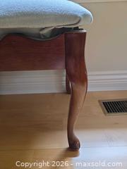 MaxSold Auction: Traditional Wood and Light Blue Upholstered Bench - Saanich (British Columbia, Canada) PARTNER MANAGED Downsizing Online Auction - Gordon Point Drive