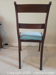 MaxSold Auction: Victorian-Style Wooden Accent Chair with Light Blue Velvet Seat - Saanich (British Columbia, Canada) PARTNER MANAGED Downsizing Online Auction - Gordon Point Drive