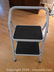 MaxSold Auction: White Metal 2-Step Folding Step Stool - Saanich (British Columbia, Canada) PARTNER MANAGED Downsizing Online Auction - Gordon Point Drive