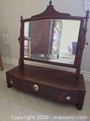 MaxSold Auction: Wood and Glass Vanity Table Mirror with Locking Drawer - Saanich (British Columbia, Canada) PARTNER MANAGED Downsizing Online Auction - Gordon Point Drive