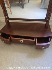 MaxSold Auction: Wood and Glass Vanity Table Mirror with Locking Drawer - Saanich (British Columbia, Canada) PARTNER MANAGED Downsizing Online Auction - Gordon Point Drive