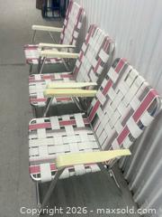 MaxSold Auction: Magenta and White Woven Lawn Chairs - Toronto (Ontario, Canada) SELLER MANAGED Moving Online Auction - Kennedy Road (STORAGE)