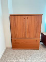 MaxSold Auction: Mid-Century Teak Media Cabinet Armoire, Solid Wood - Greater Sudbury (Ontario, Canada) PARTNER MANAGED Moving Online Auction - Regent Street (CONDO)
