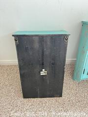 MaxSold Auction: Turquoise Aqua Distressed Wood & Metal Wall Cabinet (Small) - Greater Sudbury (Ontario, Canada) PARTNER MANAGED Moving Online Auction - Regent Street (CONDO)