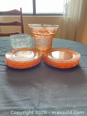 MaxSold Auction: Vintage Depression Glass Salad Plates, Vase & Candy Dish - Greater Sudbury (Ontario, Canada) PARTNER MANAGED Moving Online Auction - Regent Street (CONDO)