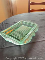 MaxSold Auction: Vintage Uranium Green Glass Serving Tray with Etched Floral Border - Greater Sudbury (Ontario, Canada) PARTNER MANAGED Moving Online Auction - Regent Street (CONDO)