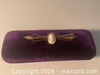 MaxSold Auction: Antique 10K gold cameo and seed pearl brooch - Ottawa (Ontario, Canada) SELLER MANAGED Downsizing Online Auction - Tall Forest Drive