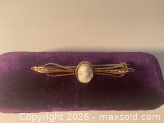 MaxSold Auction: Antique 10K gold cameo and seed pearl brooch - Ottawa (Ontario, Canada) SELLER MANAGED Downsizing Online Auction - Tall Forest Drive