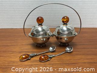 MaxSold Auction: Exquisite art deco sterling and amber spice & caviar dish - Ottawa (Ontario, Canada) SELLER MANAGED Downsizing Online Auction - Tall Forest Drive