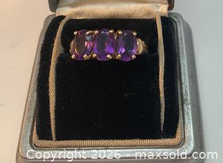 MaxSold Auction: Ladies 10K gold ring set with three beautiful purple stones - Ottawa (Ontario, Canada) SELLER MANAGED Downsizing Online Auction - Tall Forest Drive