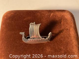 MaxSold Auction: Vintage Kristian M Hestenes, Norway, 830 silver viking ship brooch - Ottawa (Ontario, Canada) SELLER MANAGED Downsizing Online Auction - Tall Forest Drive