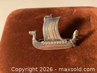 MaxSold Auction: Vintage Kristian M Hestenes, Norway, 830 silver viking ship brooch - Ottawa (Ontario, Canada) SELLER MANAGED Downsizing Online Auction - Tall Forest Drive