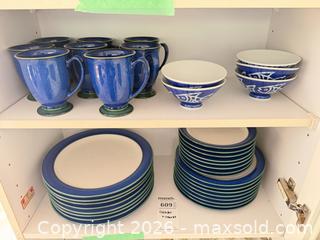 MaxSold Auction: Denby Stoneware Dinnerware Set, Blue with Green Rim - Saanich (British Columbia, Canada) PARTNER MANAGED Moving Online Auction - Arbutus Road