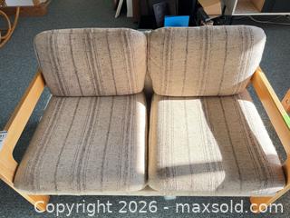 MaxSold Auction: Fabric Two-Seater Loveseat with Wood Frame - Saanich (British Columbia, Canada) PARTNER MANAGED Moving Online Auction - Arbutus Road
