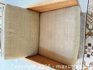 MaxSold Auction: Mid-Century Modern Beige Brown Wood Frame Armchair - Saanich (British Columbia, Canada) PARTNER MANAGED Moving Online Auction - Arbutus Road