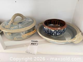 MaxSold Auction: Multicolor Handmade Ceramic Serveware Set, Casserole, Platter, Tray - Saanich (British Columbia, Canada) PARTNER MANAGED Moving Online Auction - Arbutus Road