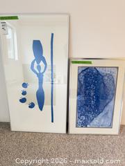 MaxSold Auction: Pair of Blue Modern/Abstract Framed Prints with Silver Metal Frames - Saanich (British Columbia, Canada) PARTNER MANAGED Moving Online Auction - Arbutus Road
