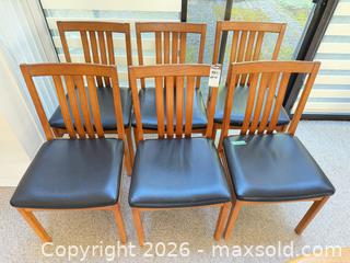 MaxSold Auction: Set of 6 Brown Wood Dining Chairs with Black Leather Seats - Saanich (British Columbia, Canada) PARTNER MANAGED Moving Online Auction - Arbutus Road