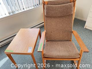 MaxSold Auction: Wood Frame Armchair with Side Table / End Table - Saanich (British Columbia, Canada) PARTNER MANAGED Moving Online Auction - Arbutus Road