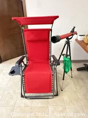 MaxSold Auction: Red Zero Gravity Reclining Lounge Chair and Telescope Lot - East Brunswick (New Jersey, USA) SELLER MANAGED Reseller Online Auction - Tices Lane
