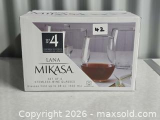 MaxSold Auction: M042 - Mikasa Lana Stemless Wine Glasses - Three Glasses in Lot - New - Read Comments - Whitby (Ontario, Canada) SELLER MANAGED Reseller Online Auction - Taunton Road East (STORAGE)