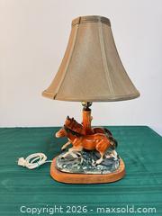 MaxSold Auction: Horse Motif Table Lamp with Brown Shade, Mixed Materials - Ottawa (Nepean) (Ontario, Canada) SELLER MANAGED Moving Online Auction - Grenfell Crescent