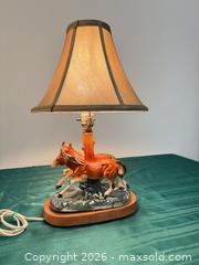 MaxSold Auction: Horse Motif Table Lamp with Brown Shade, Mixed Materials - Ottawa (Nepean) (Ontario, Canada) SELLER MANAGED Moving Online Auction - Grenfell Crescent