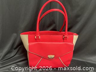 MaxSold Auction: Kate Spade New York Colorblock Satchel – Bold Red & Neutral Leather Handbag - Campbell (California, USA) SELLER MANAGED Downsizing Online Auction - Dell Avenue